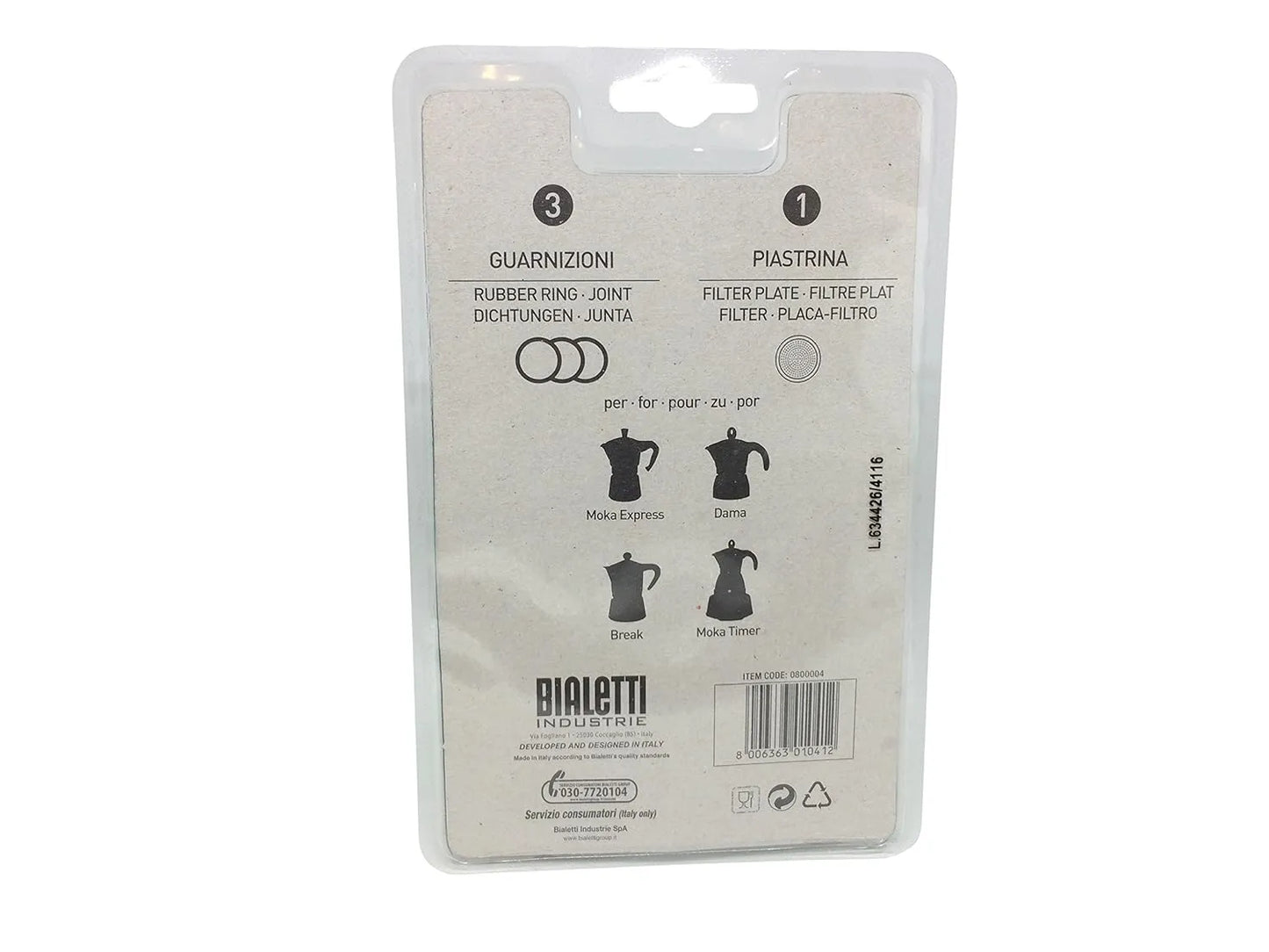 Bialetti Moka Pot Gasket Packing (3 gaskets and 1 filter) for 3/4 Cup