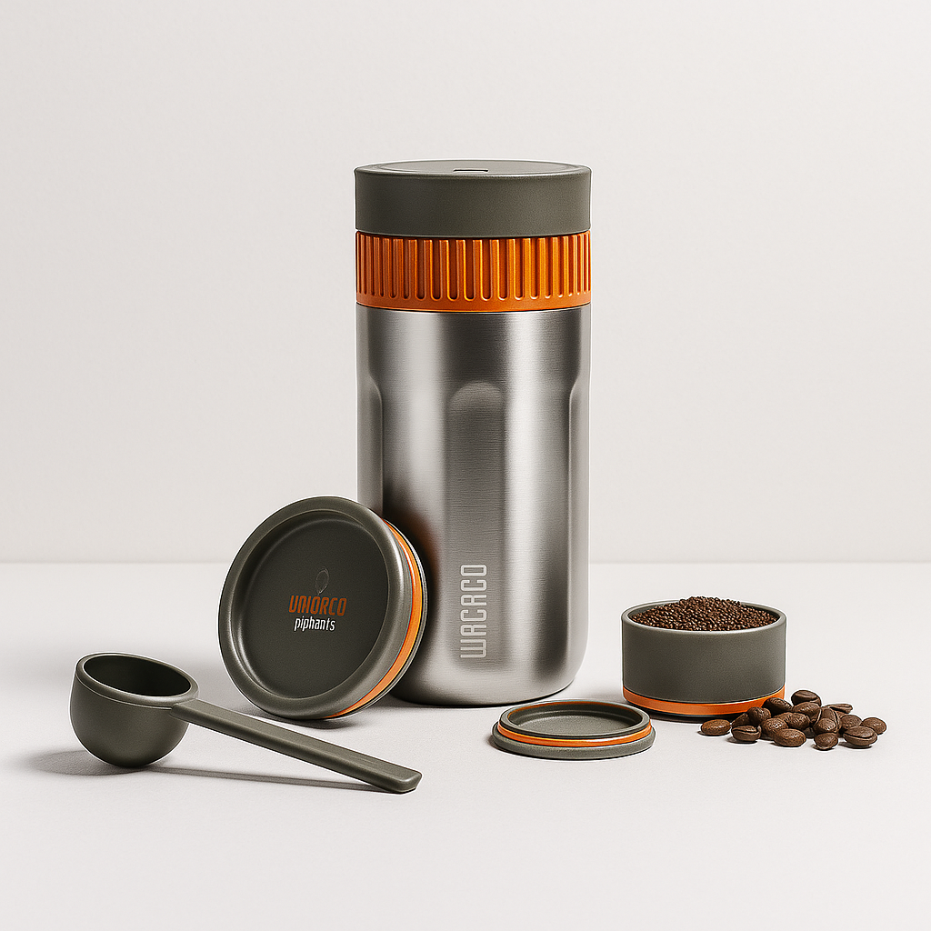 Wacaco Pipamoka Silver Coffee Maker and Mug